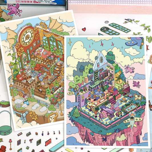 Dreamy Voyage 3D Sticker | 2 Cute Miniature Scenes