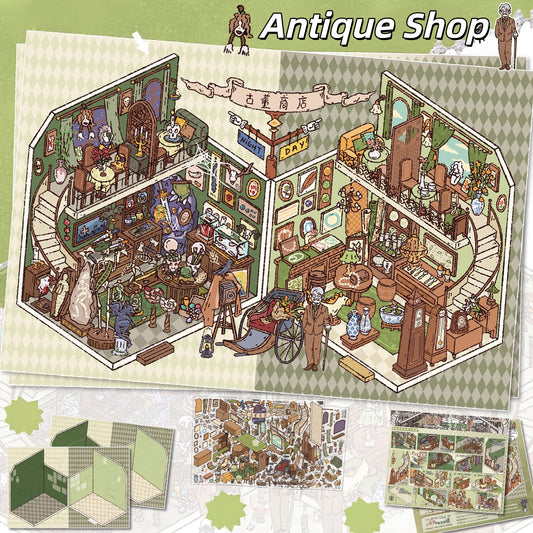 Reversed Shop 3D Sticker | 4 Cute Miniature Scenes
