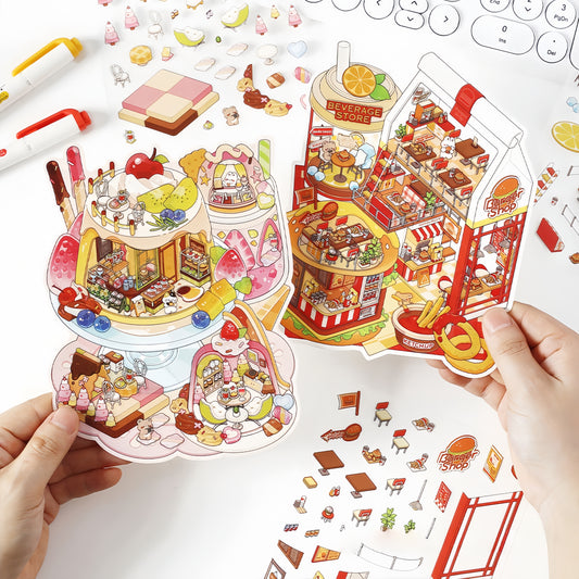 Tiny Shops 3D Sticker | 4 Cute Miniature Scenes