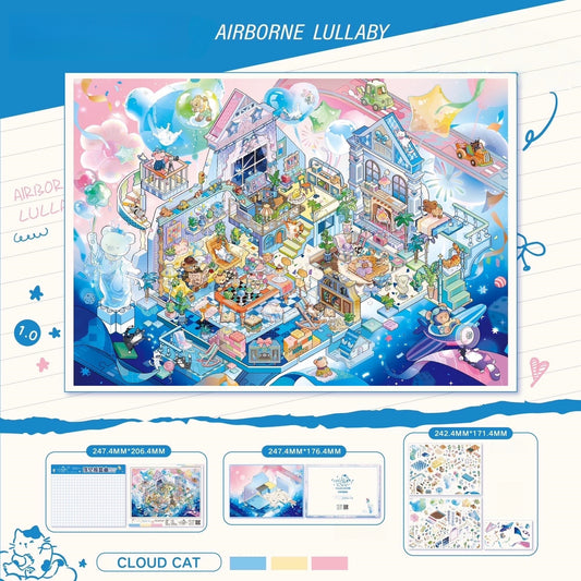 The Fantasy of the Clouds 3D Sticker | 4 Cute Miniature Scenes