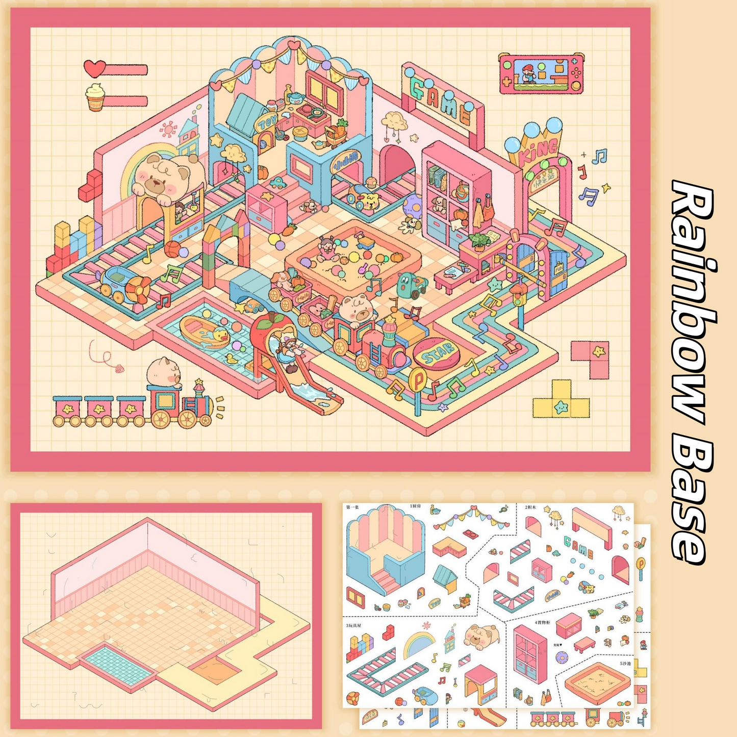 Fluff World 3D Sticker | 3 Cute Miniature Scenes