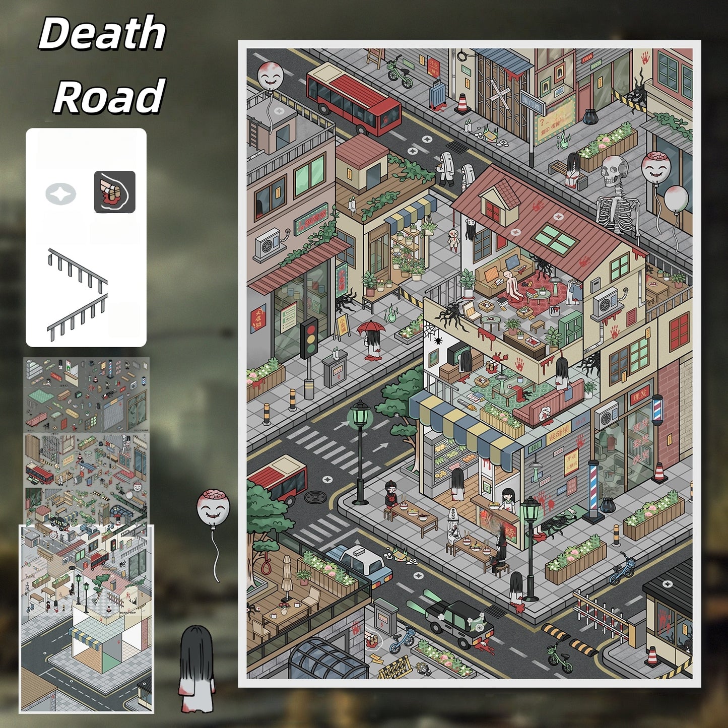 Horror Street 3D Sticker | 2 Cute Miniature Scenes