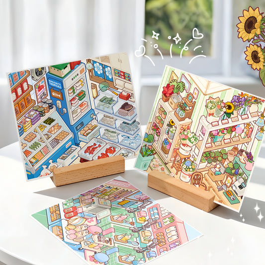 Shelf Display 3D Sticker | 4 Cute Miniature Scenes