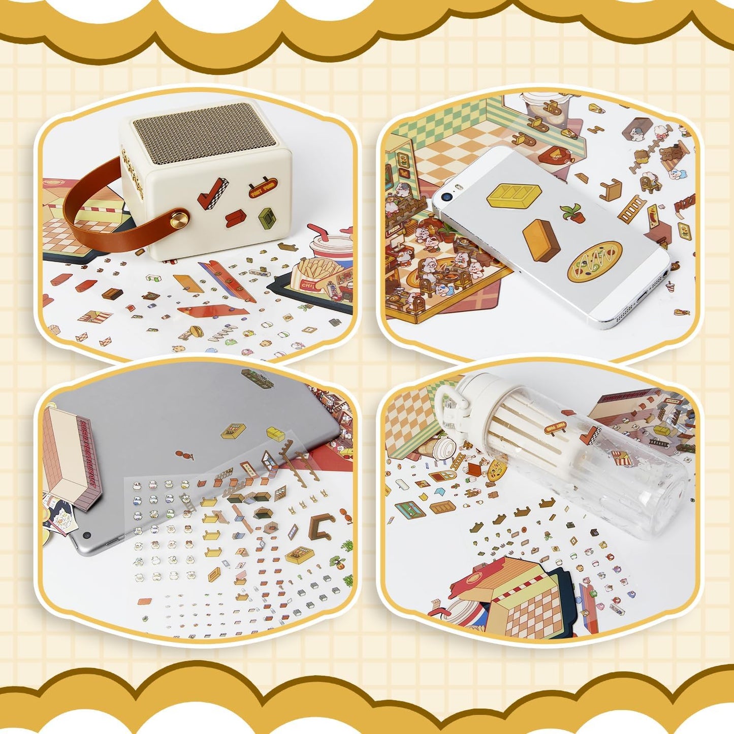 Foodie Funland 3D Sticker | 4 Cute Miniature Scenes