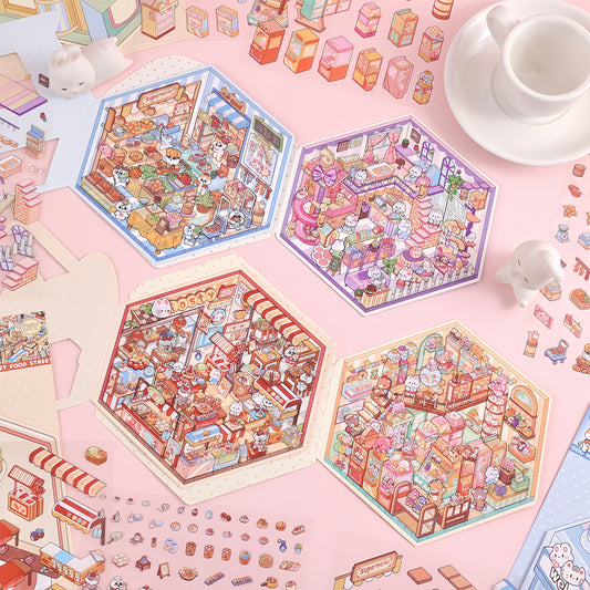Paw Shops 3D Sticker | 4 Cute Miniature Scenes