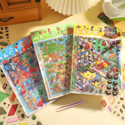 Floating Signal 3D Sticker | 3 Cute Miniature Scenes