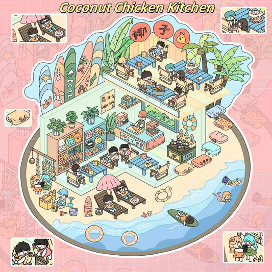 Flavorful Little Town 3D Sticker | 4 Cute Miniature Scenes