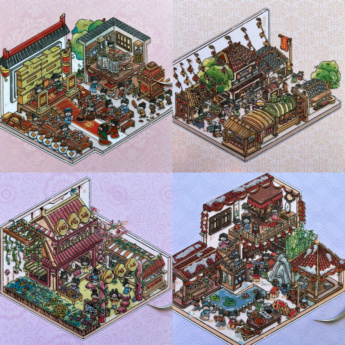 Courtyard of Antiquity 3D Sticker | 4 Cute Miniature Scenes