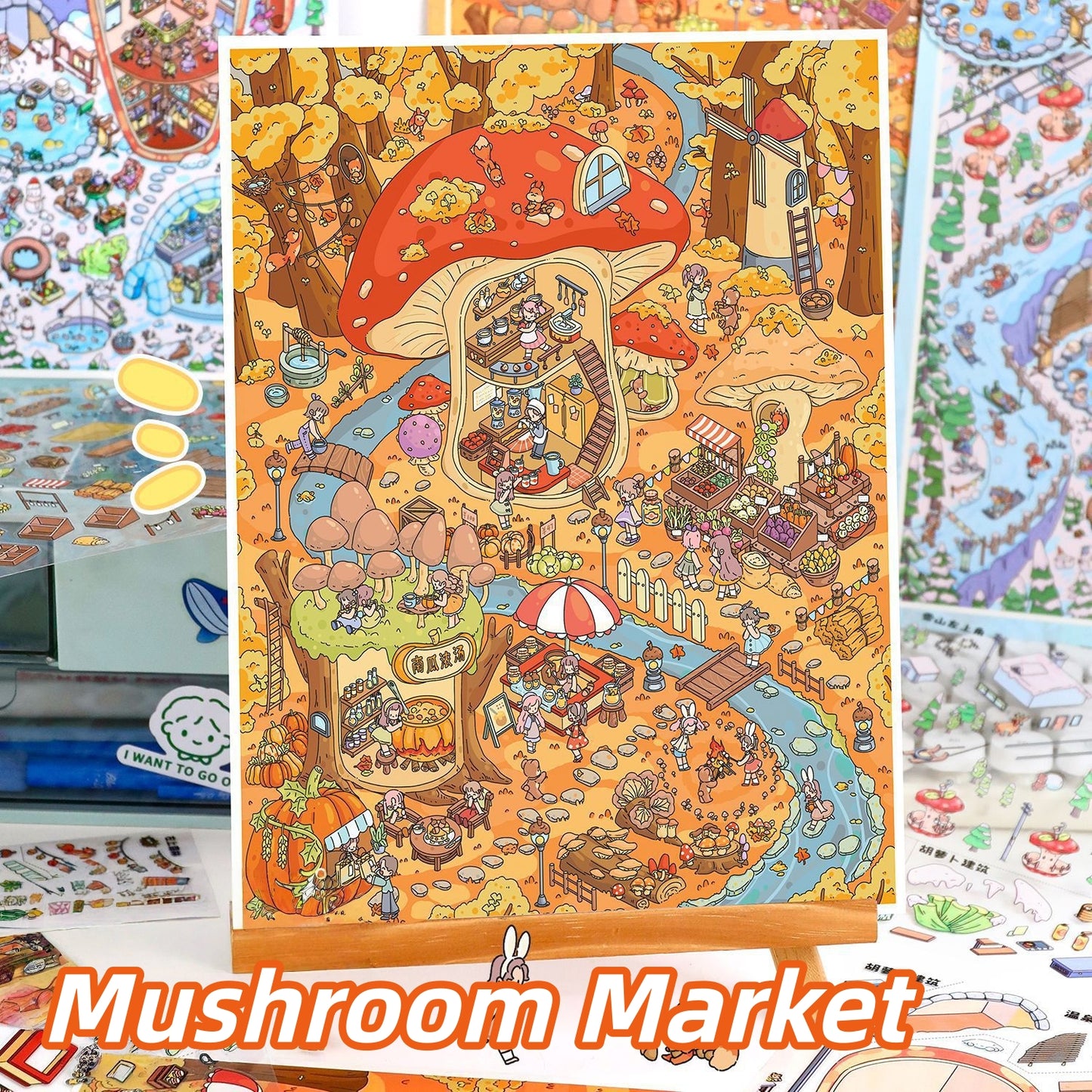 Vegetable Town 3D Sticker | 2 Cute Miniature Scenes