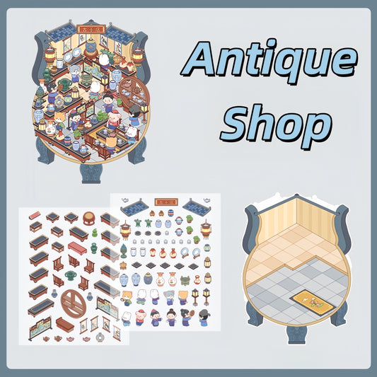 Ancient Shops 3D Sticker | 4 Cute Miniature Scenes
