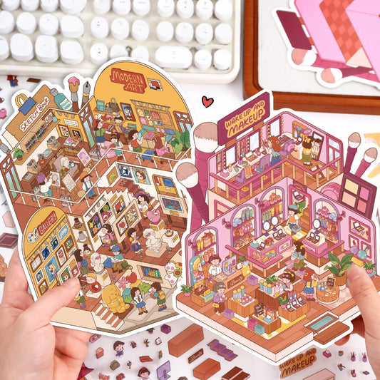 Simulation Management 3D Sticker | 2 Cute Miniature Scenes