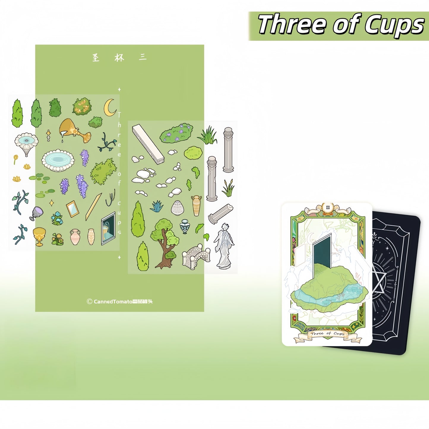 Tarot Cards 3D Sticker | 4 Cute Miniature Scenes
