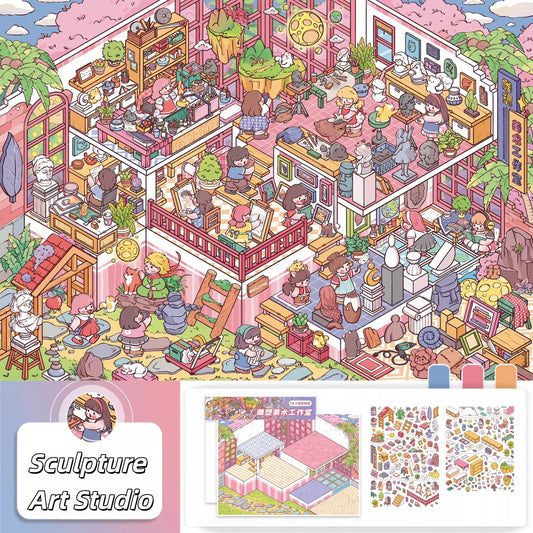 Art Studio 3D Sticker | 2 Cute Miniature Scenes