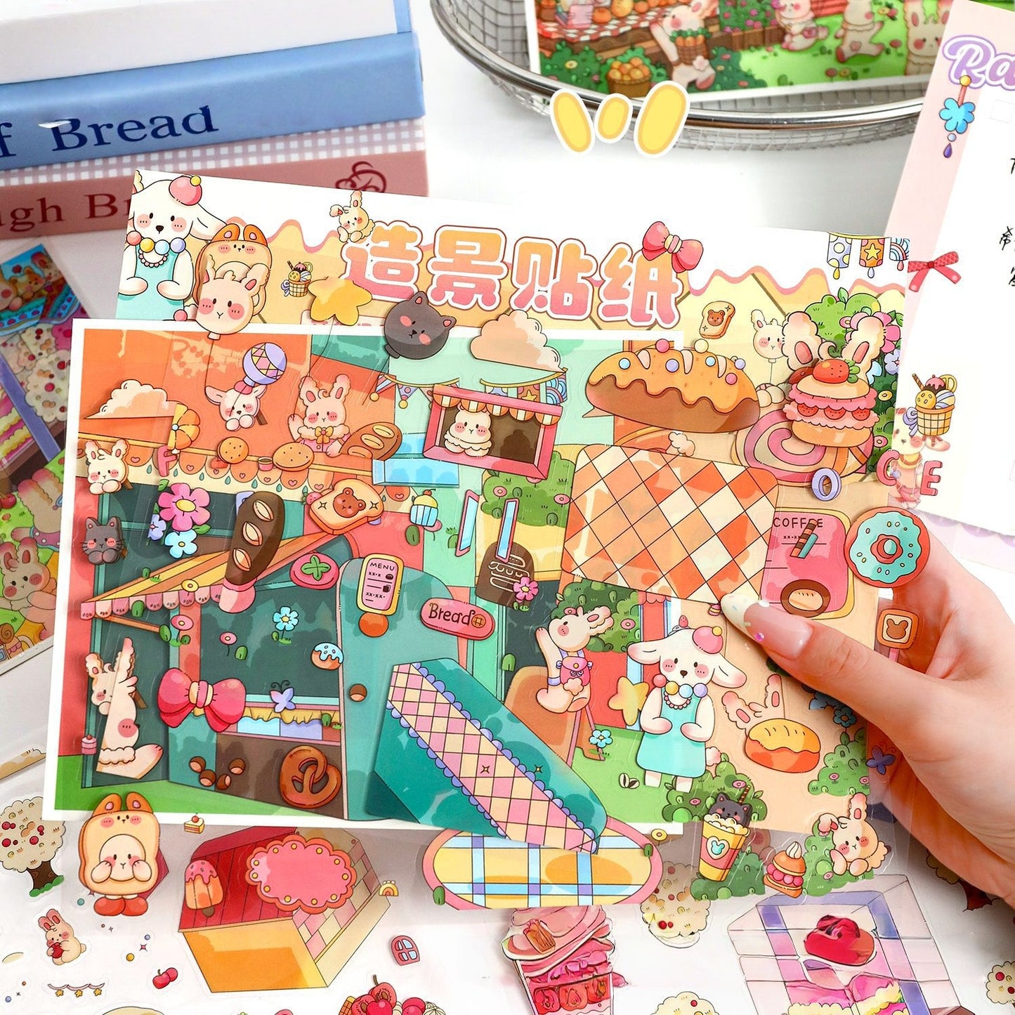 Bunny’s Dreamy Village 3D Sticker | 4 Cute Miniature Scenes