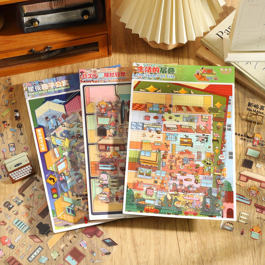 Urban Rhythms 3D Sticker | 3 Cute Miniature Scenes