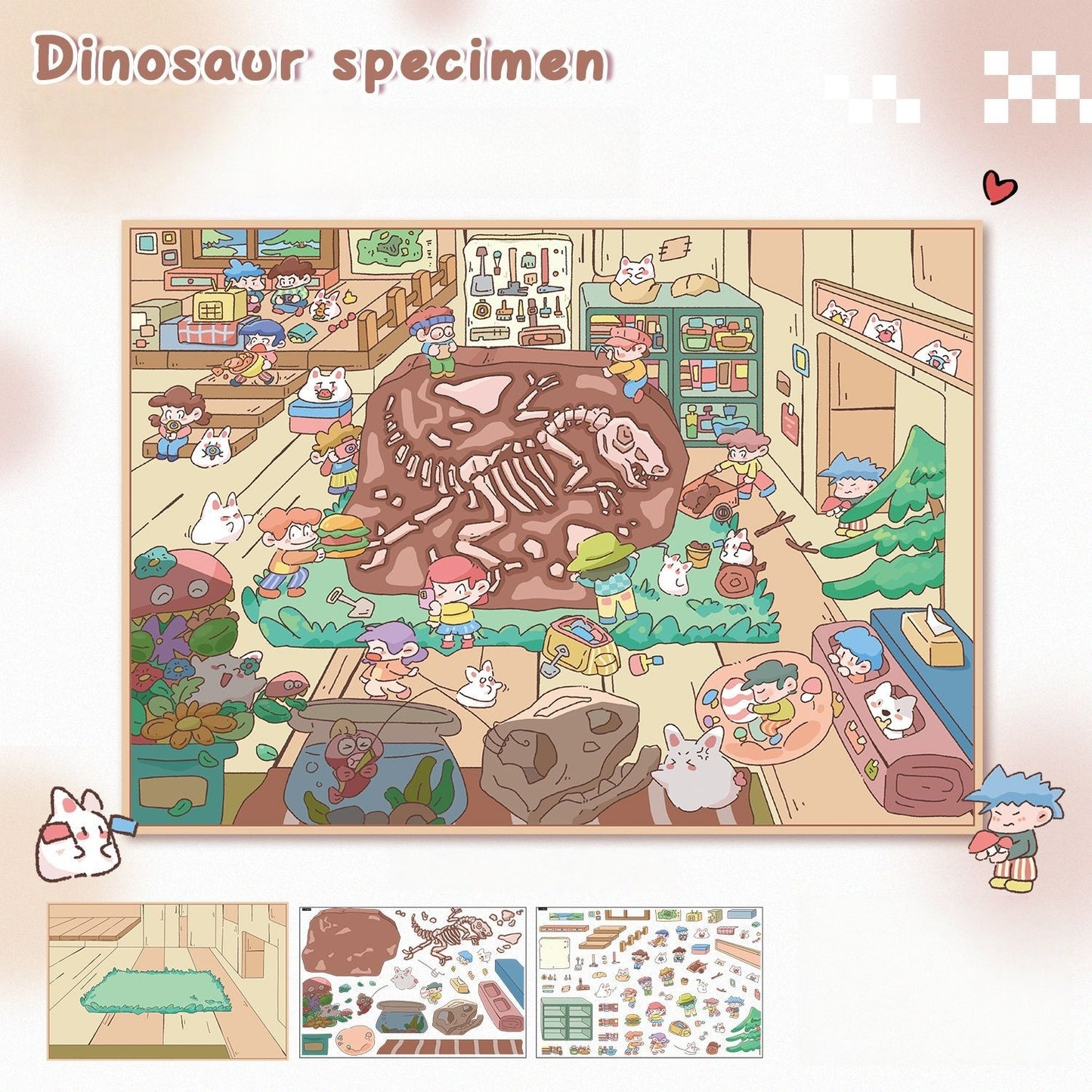 Jurassic Fossil Hunt 3D Sticker | 2 Cute Miniature Scenes