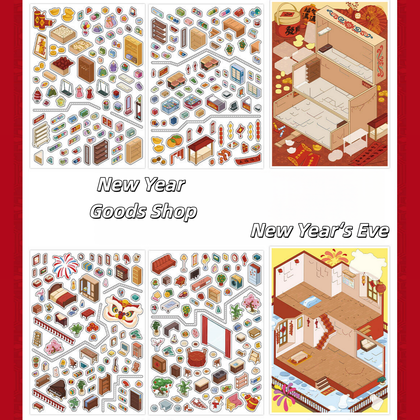 Greet the New Year 3D Sticker | 4 Cute Miniature Scenes