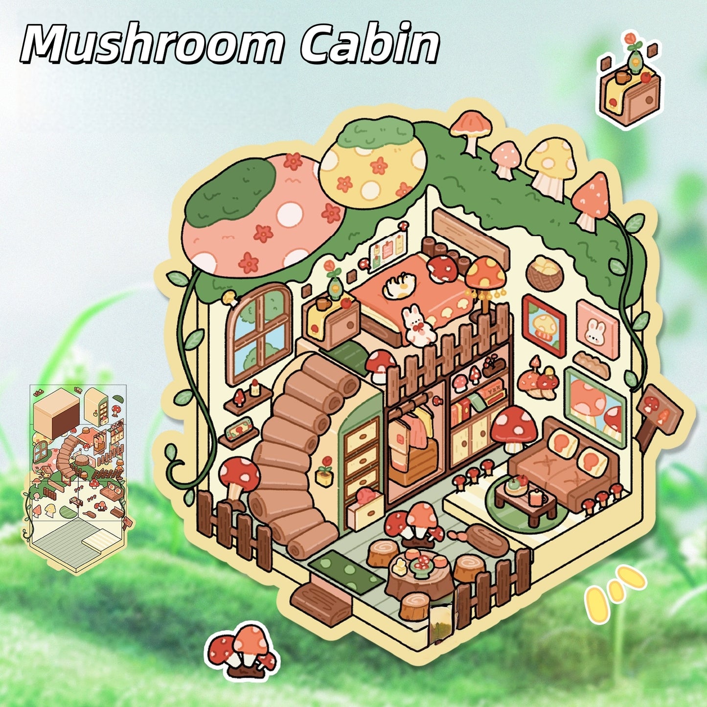 Room & Shop 3D Sticker | 8 Cute Miniature Scenes