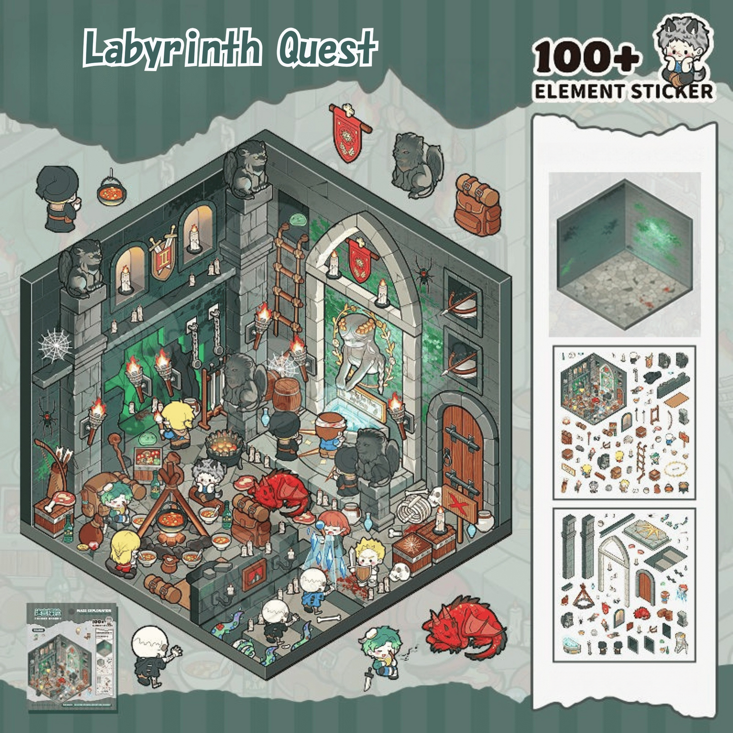 Horror Adventure 3D Sticker | 4 Cute Miniature Scenes