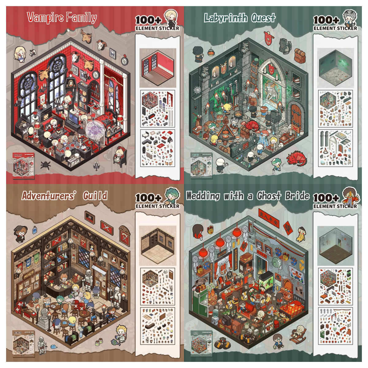 Horror Adventure 3D Sticker | 4 Cute Miniature Scenes