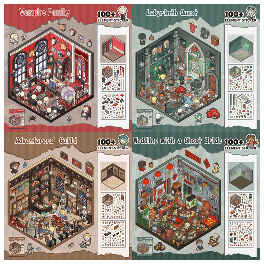 Horror Adventure 3D Sticker | 4 Cute Miniature Scenes