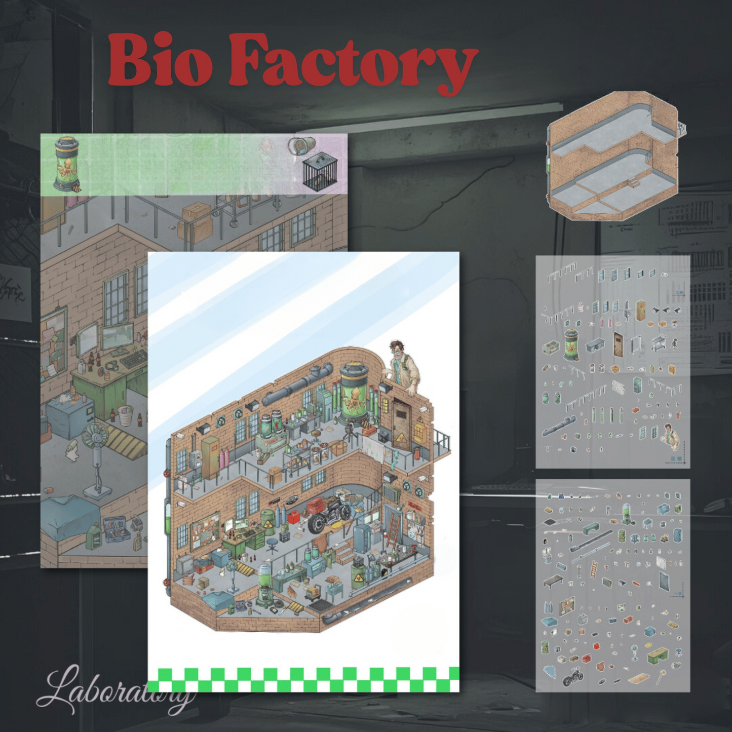 Biochemical Horror 3D Sticker | 3 Cute Miniature Scenes