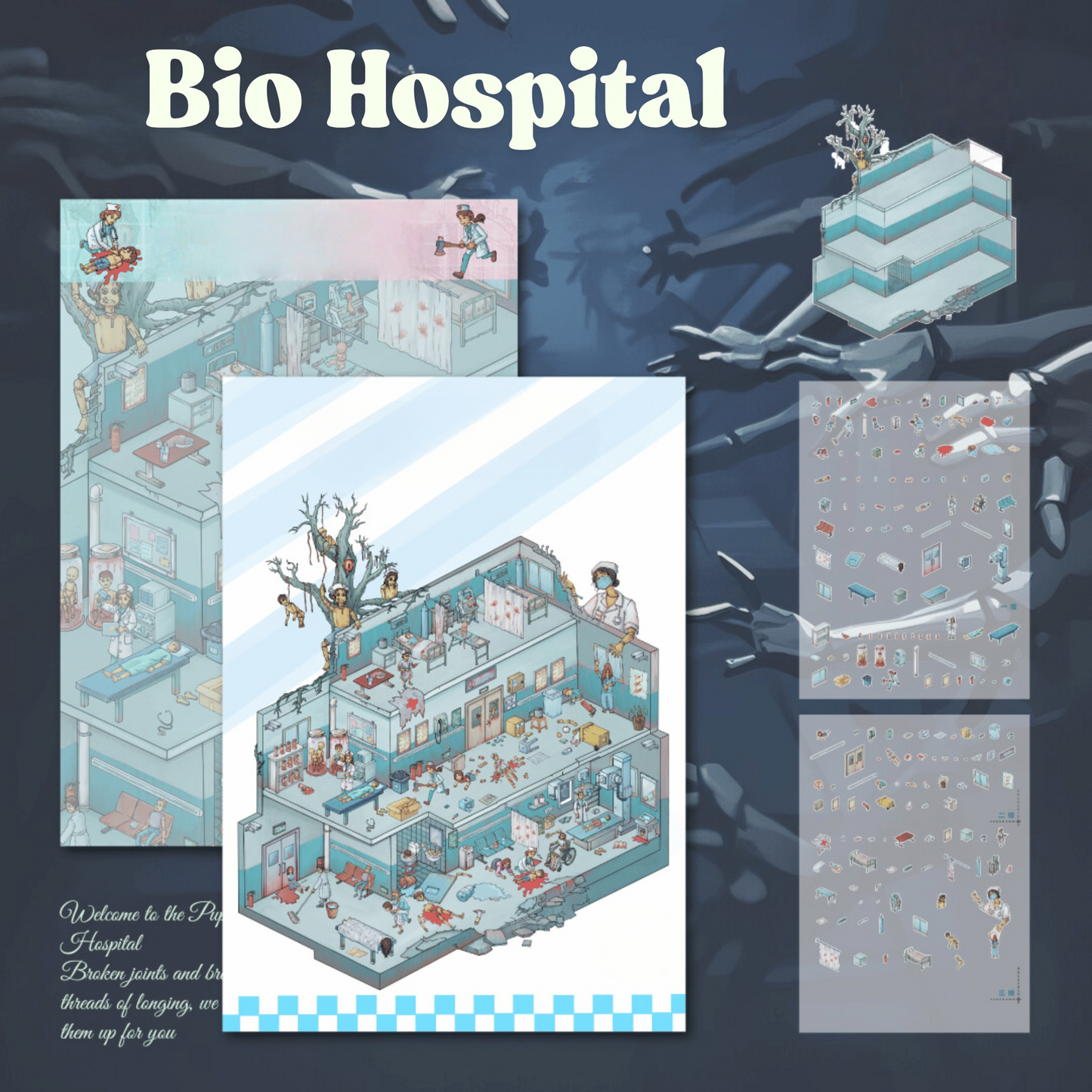Biochemical Horror 3D Sticker | 3 Cute Miniature Scenes