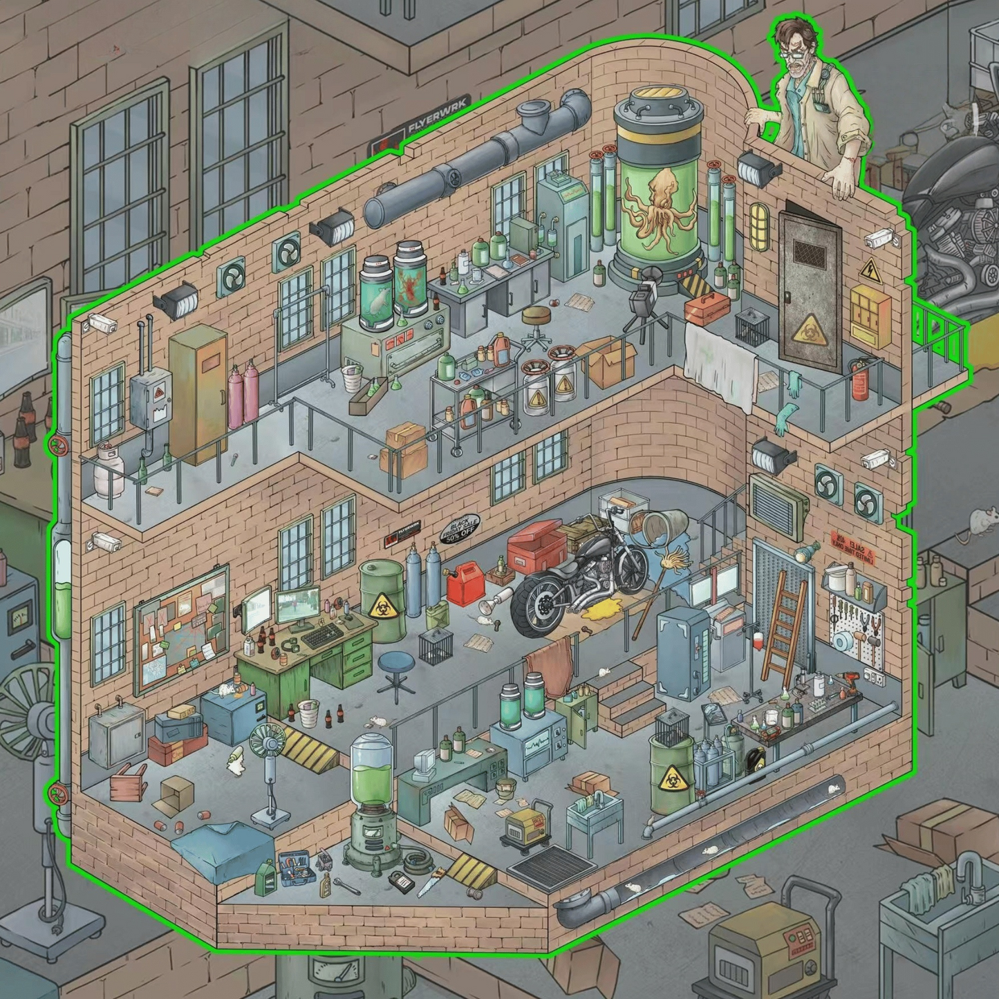 Biochemical Horror 3D Sticker | 3 Cute Miniature Scenes