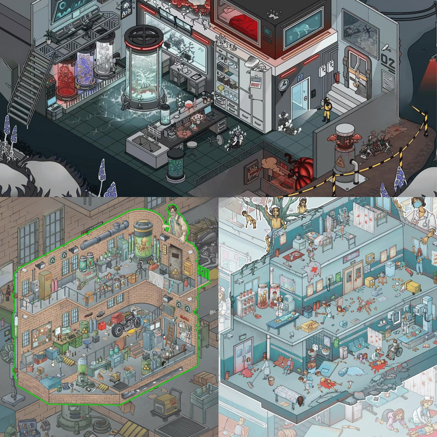 Biochemical Horror 3D Sticker | 3 Cute Miniature Scenes