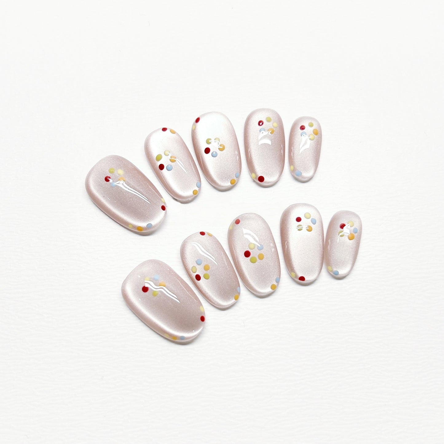 White Cat-Eye Dot Nails - Medium Square/Short Almond
