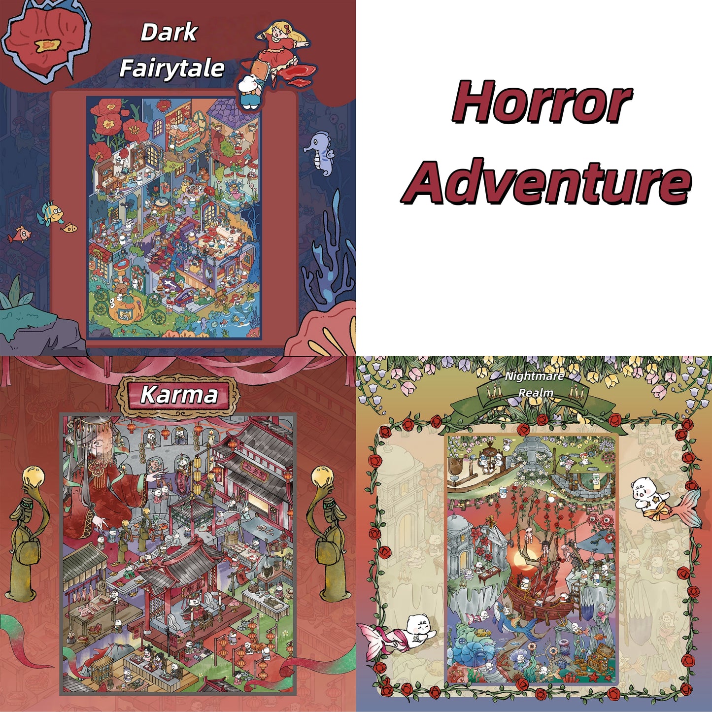 Horror Adventure 3D Sticker | 3 Cute Miniature Scenes