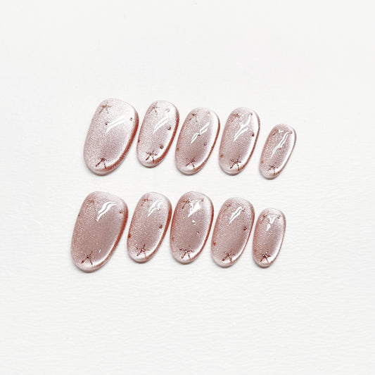 Pink Star Cat-eye Nail - Medium Square/Short Almond