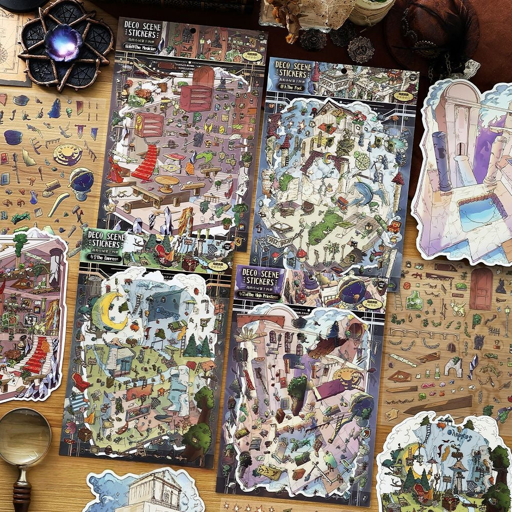 Tarot Cards 3D Sticker | 4 Cute Miniature Scenes