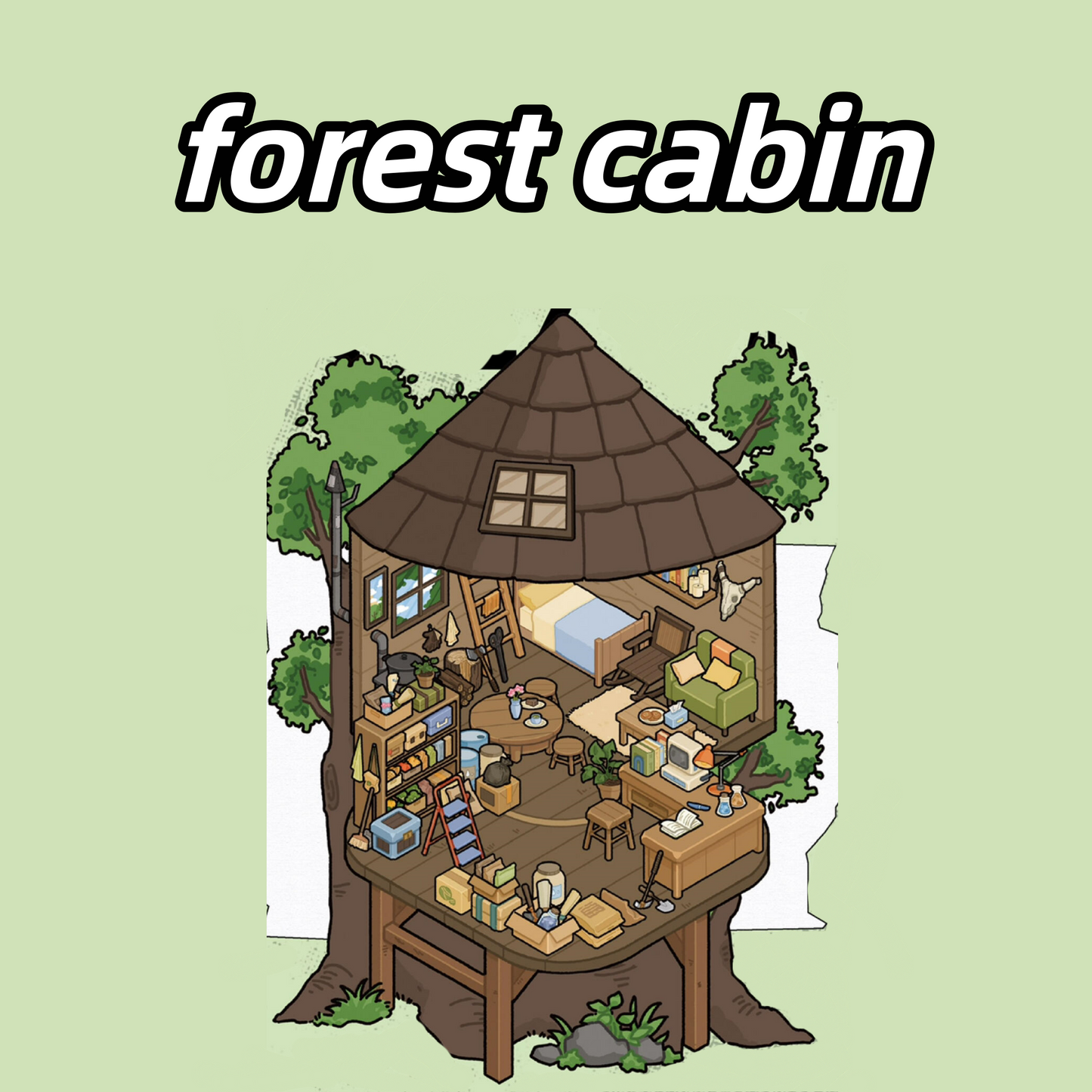 Apocalyptic Cabin 3D Sticker | 4 Cute Miniature Scenes