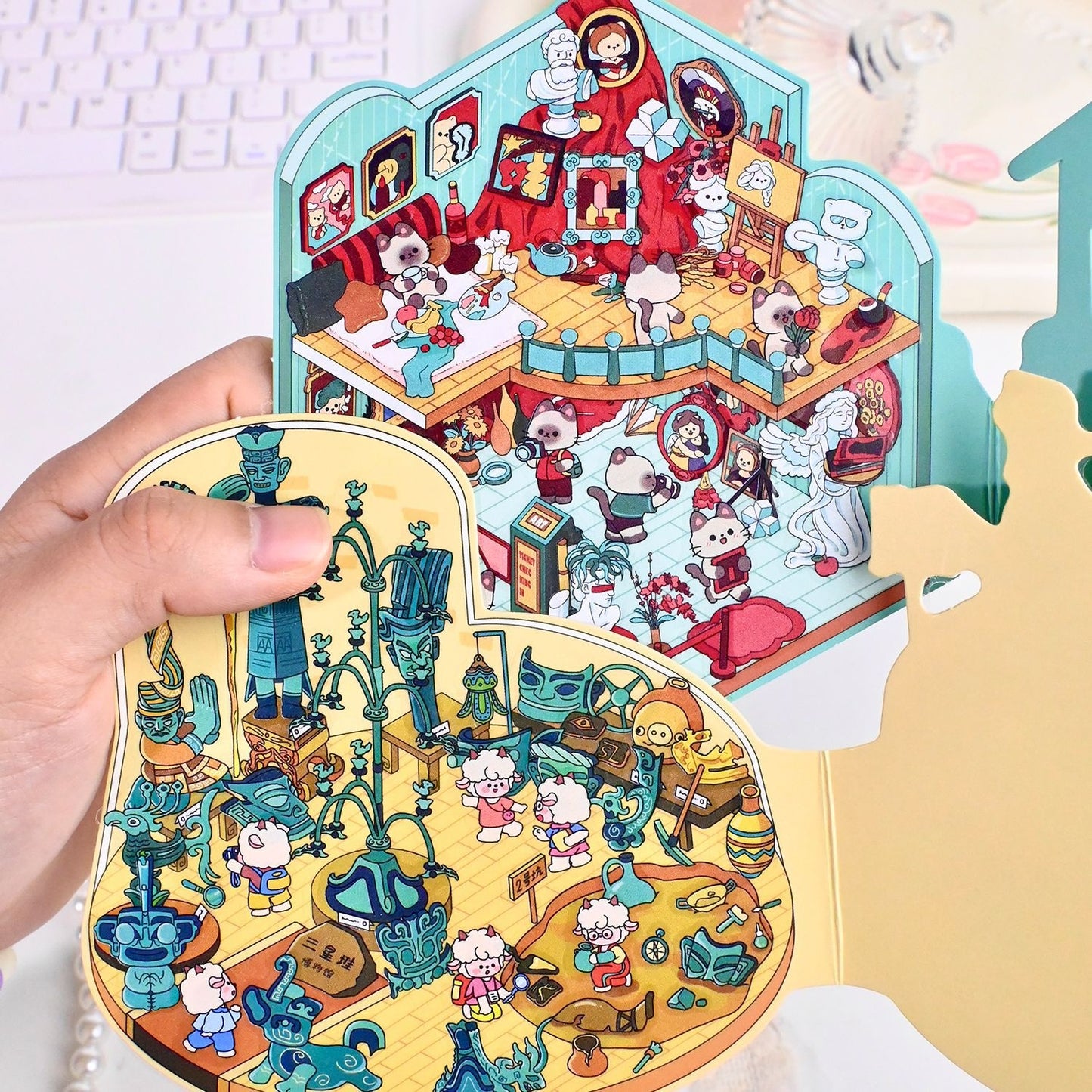 Exhibition Hall 3D Sticker | 4 Cute Miniature Scenes