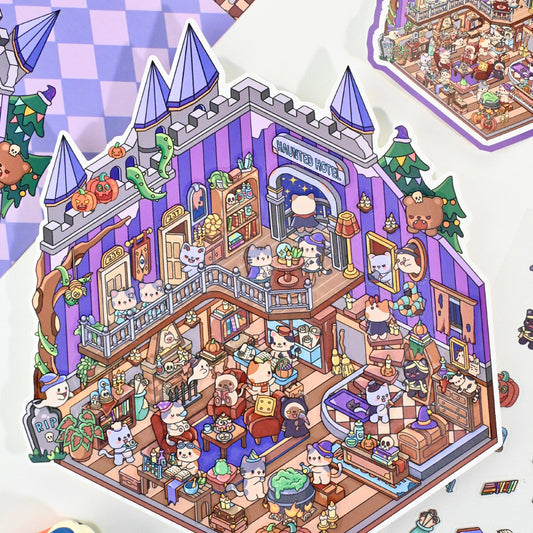 Halloween House 3D Sticker | 2 Cute Miniature Scenes