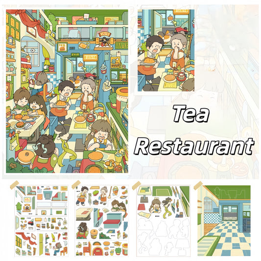 Busy Shop 3D Sticker | 4 Cute Miniature Scenes