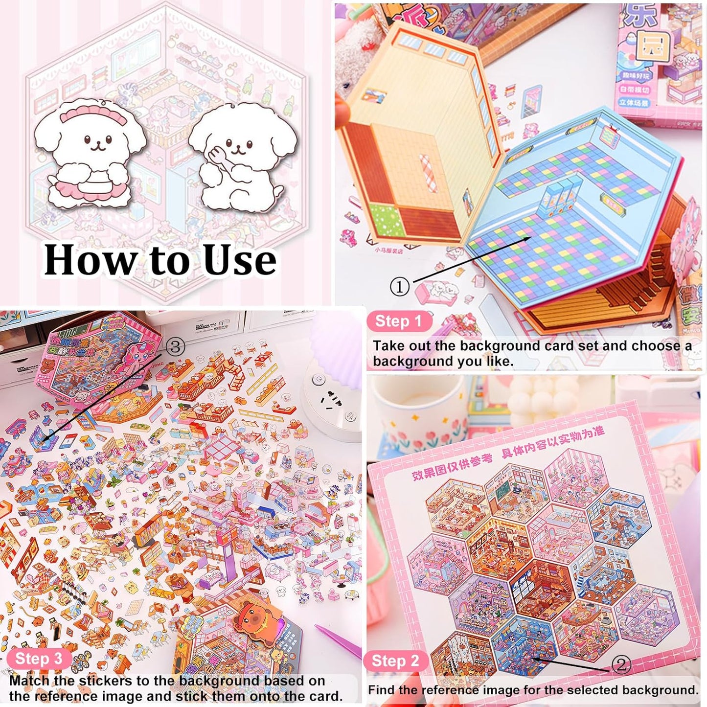 Bunny’s Dreamy Village 3D Sticker | 2 Cute Miniature Scenes