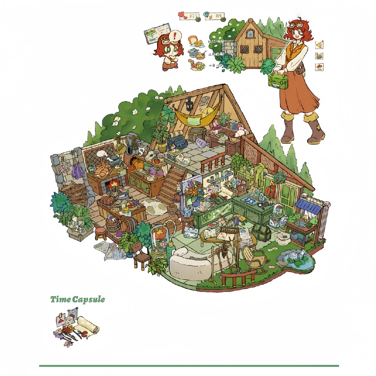 Time Capsule Cabin 3D Sticker | 4 Cute Miniature Scenes