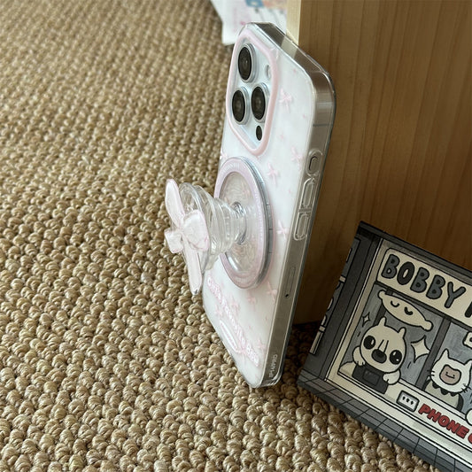 Pink Plaid Bow Magnetic Stand Acrylic Phone Case