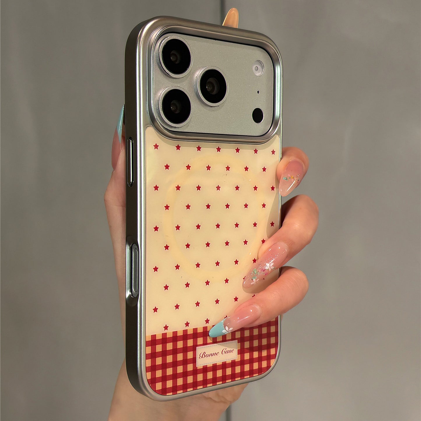 Red Checkered Star Magnetic Stand Acrylic Phone Case