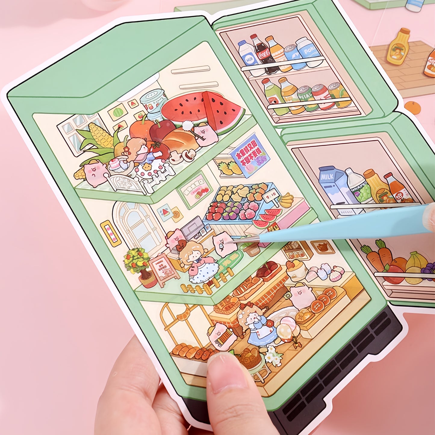 Surprise Refrigerator 3D Sticker | 4 Cute Miniature Scenes
