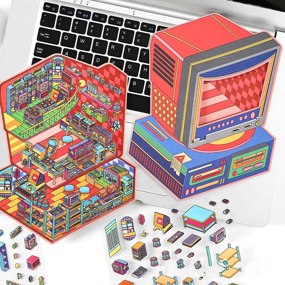 Tiny Shops 3D Sticker | 4 Cute Miniature Scenes