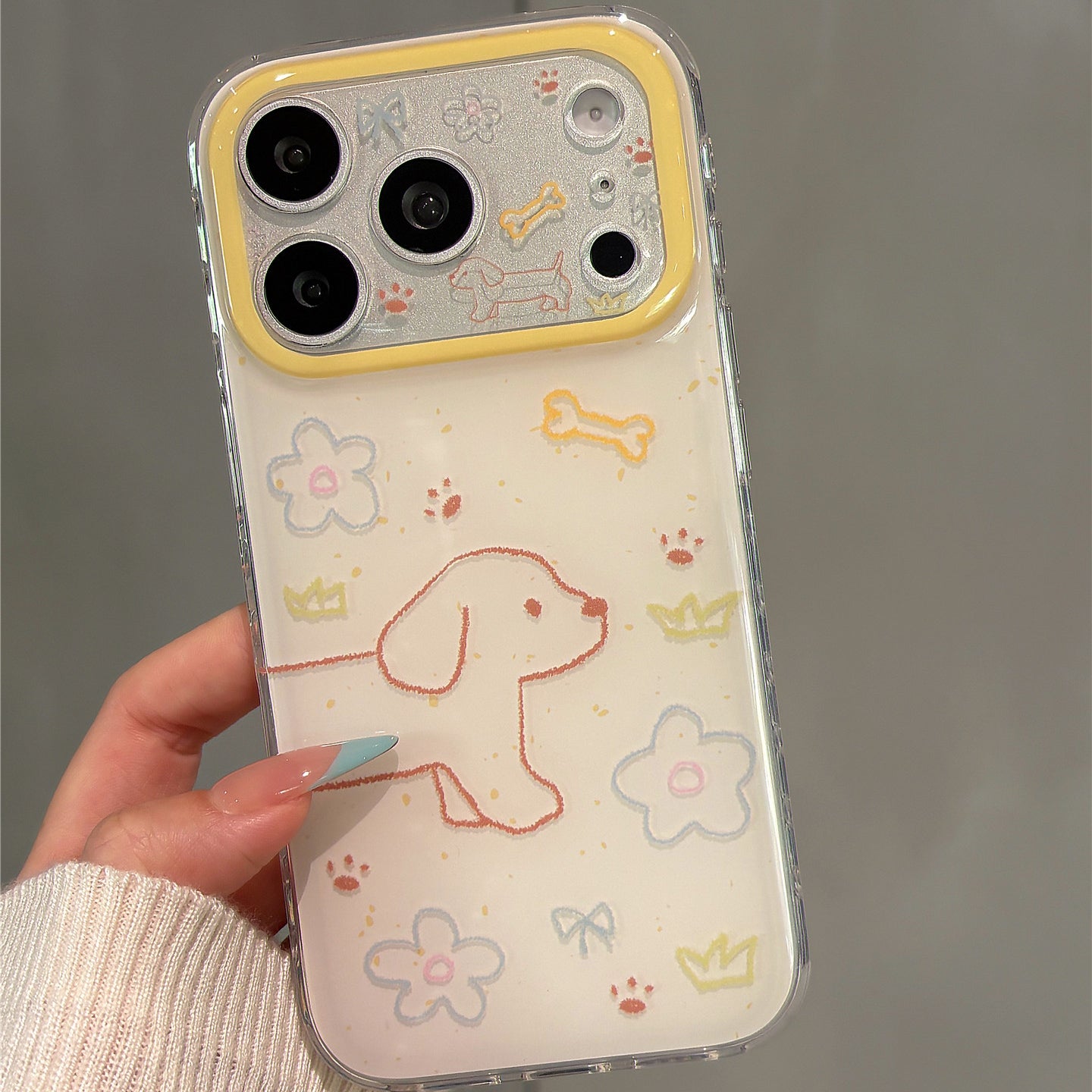 Cute Flower Line Dachshund Acrylic Phone Case