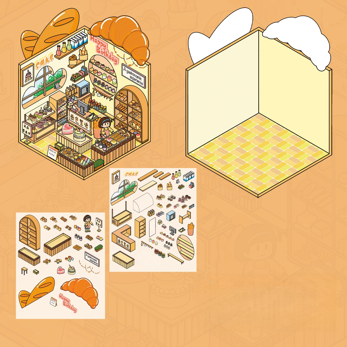 Tiny Shop 3D Sticker | 5 Cute Miniature Scenes