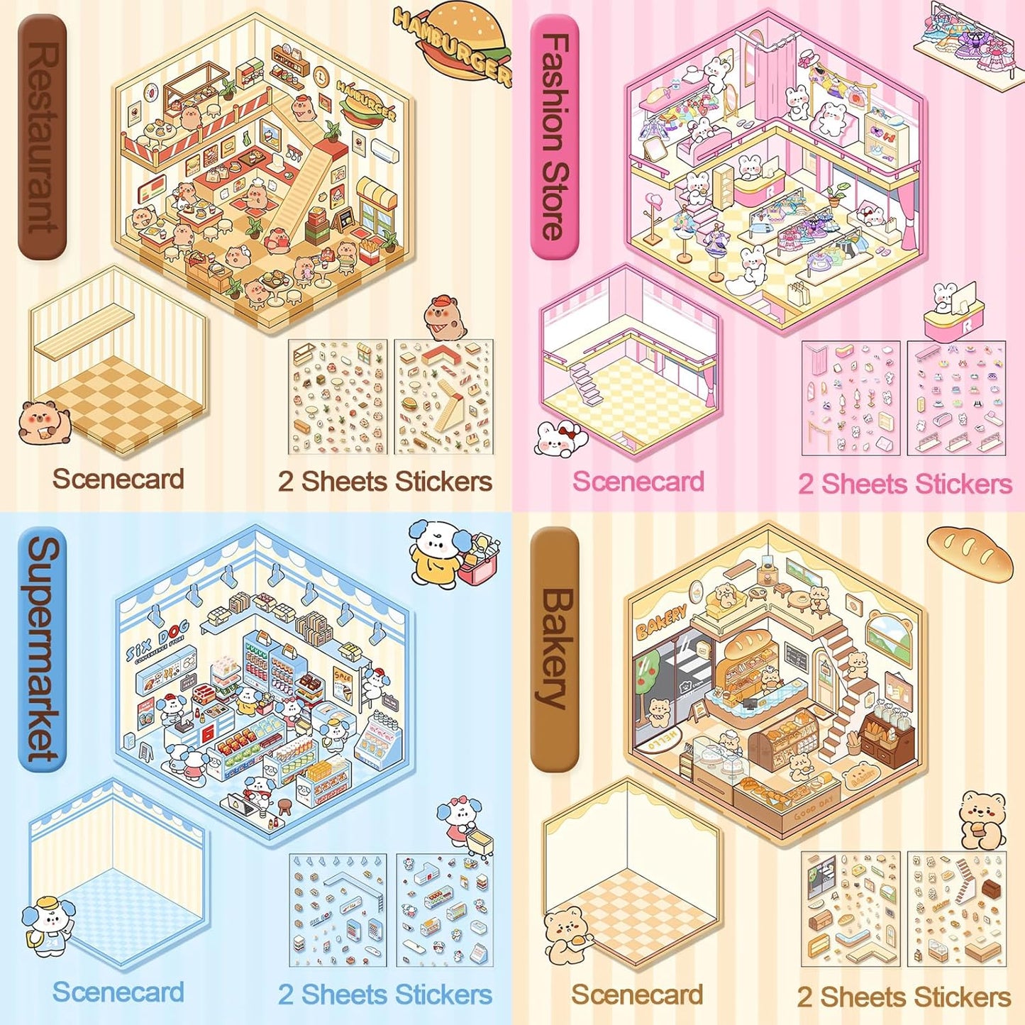 Tiny Animal Wonders 3D Sticker | 4 Cute Miniature Scenes