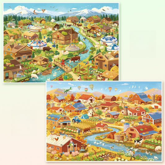 Endless Fields 3D Sticker | 2 Cute Miniature Scenes