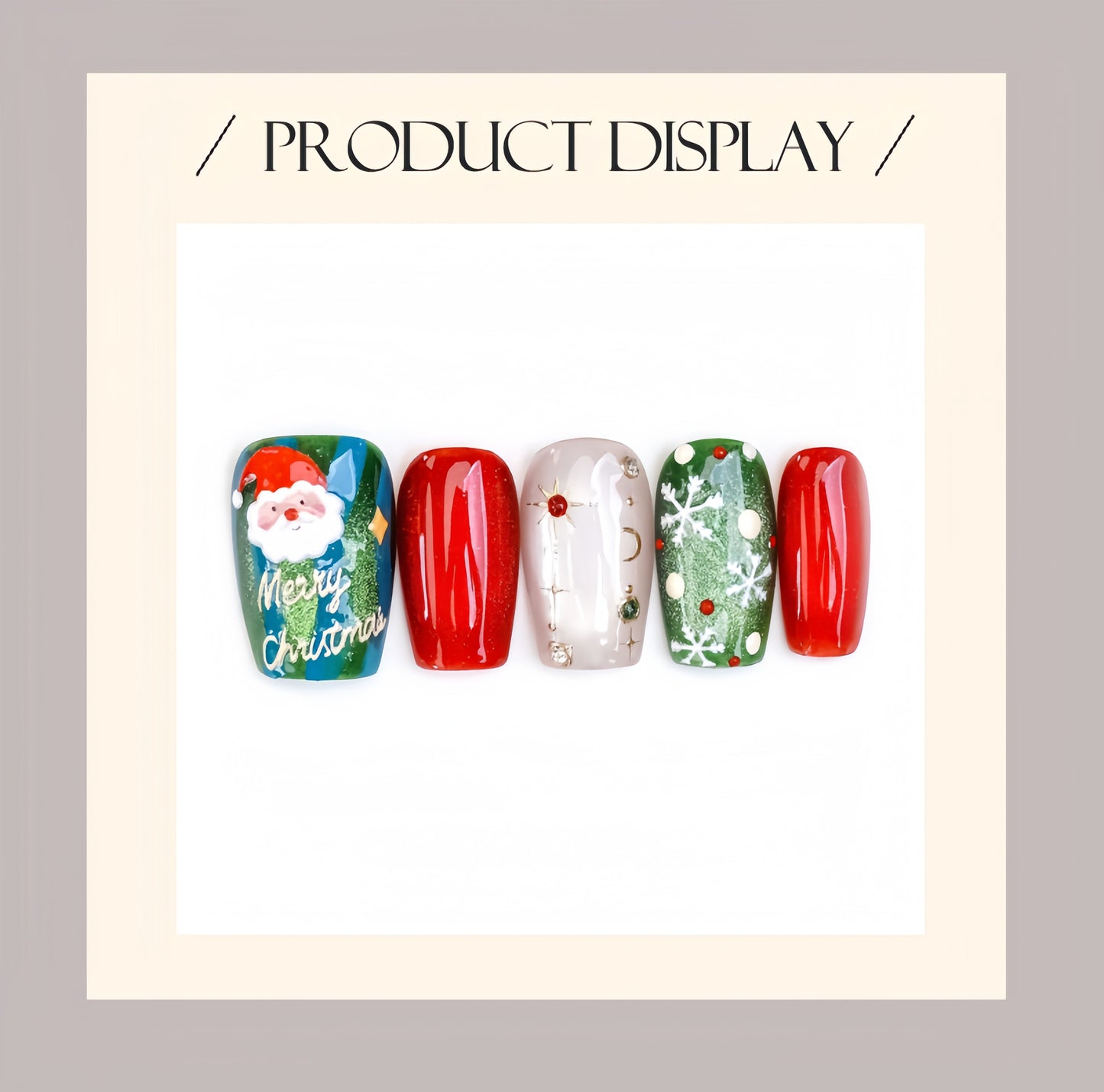 Shinny Cartoon Cat-eye Christmas Nail with Gem - Short Coffin