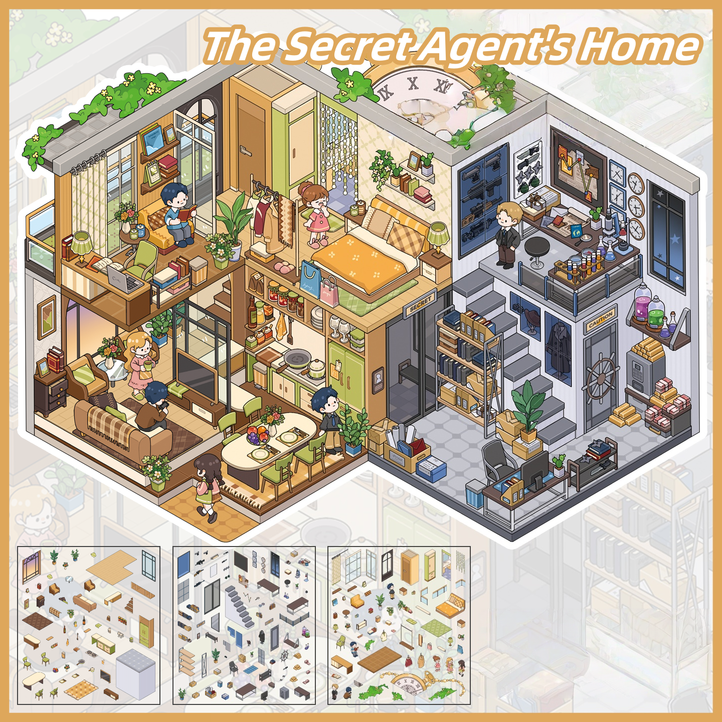 Secret Agent 3D Sticker | 4 Cute Miniature Scenes