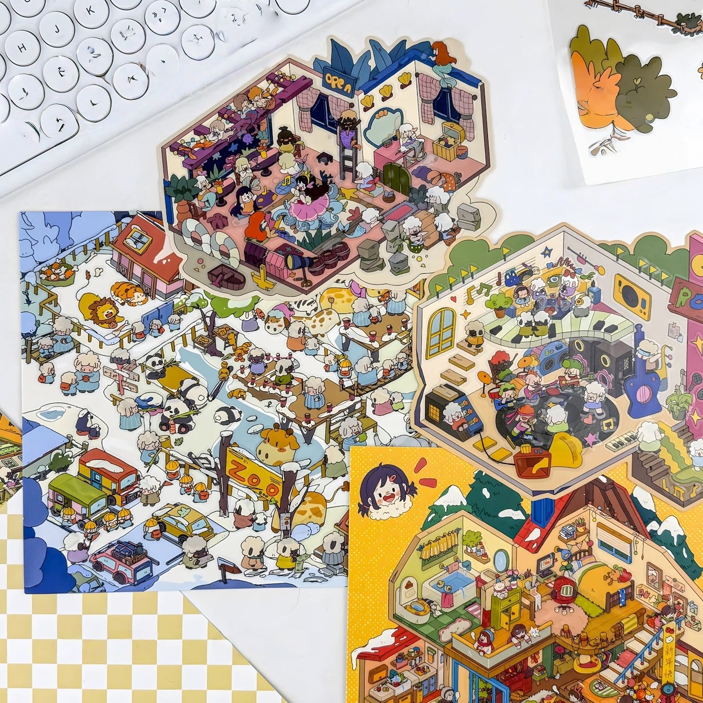 Whimsical Life 3D Sticker | 4 Cute Miniature Scenes